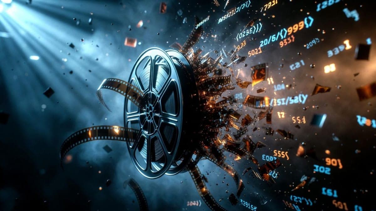 Abstract representation of a video generation AI model surrounded by legal documents and copyright symbols