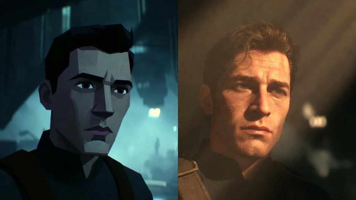 Split-screen comparison showing a game scene with standard rendering on the left and Nvidia DLSS 5 neural rendering on the right, with dramatically improved lighting