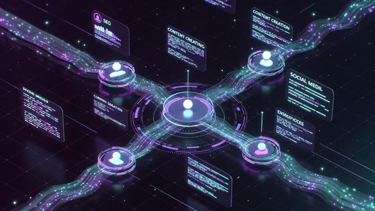 Terminal-style interface showing Okara's AI CMO agent analyzing a website and loading analytics data