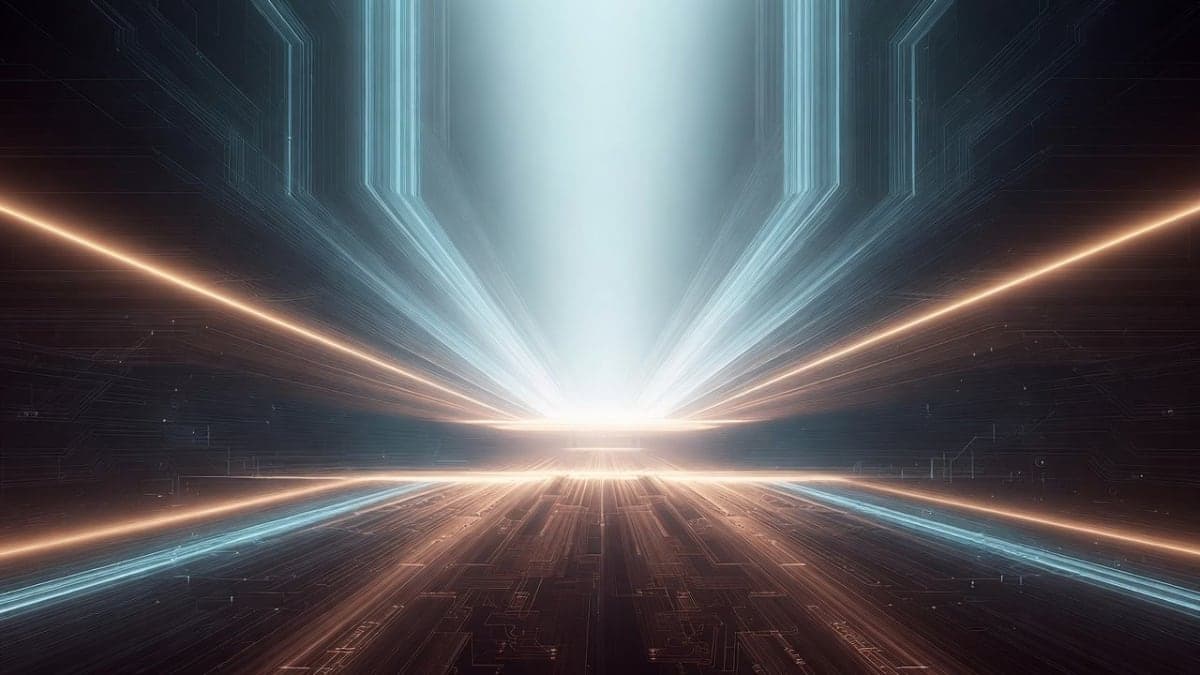 Abstract visualization of a neural network with branching expert pathways converging into a single output stream