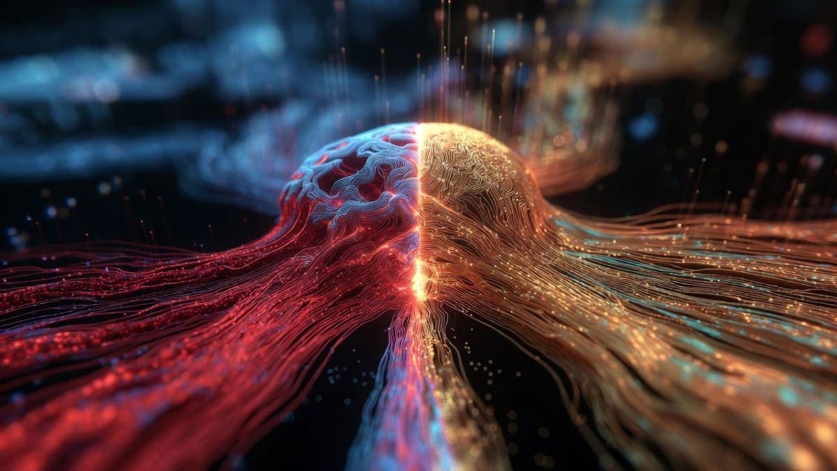 Abstract visualization of overlapping Japanese and Chinese language data flowing through a neural network architecture