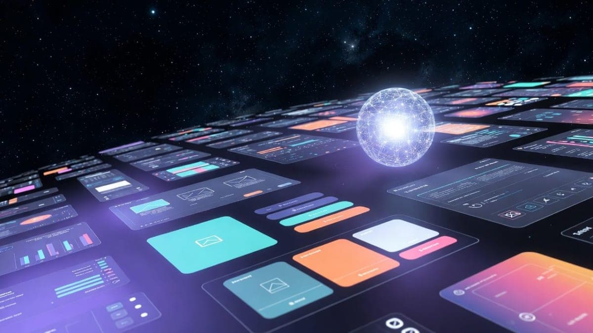 Google Stitch AI design tool interface showing an infinite canvas with generated UI mockups and an agent panel