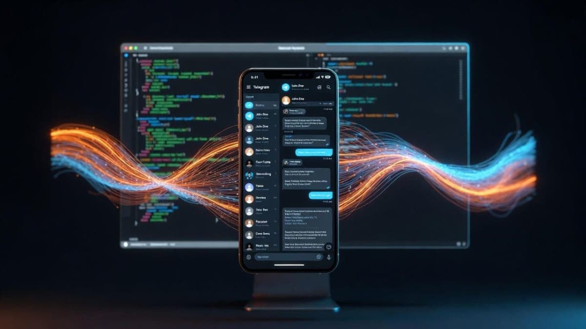 Terminal window showing a Claude Code session receiving messages from a Telegram chat interface