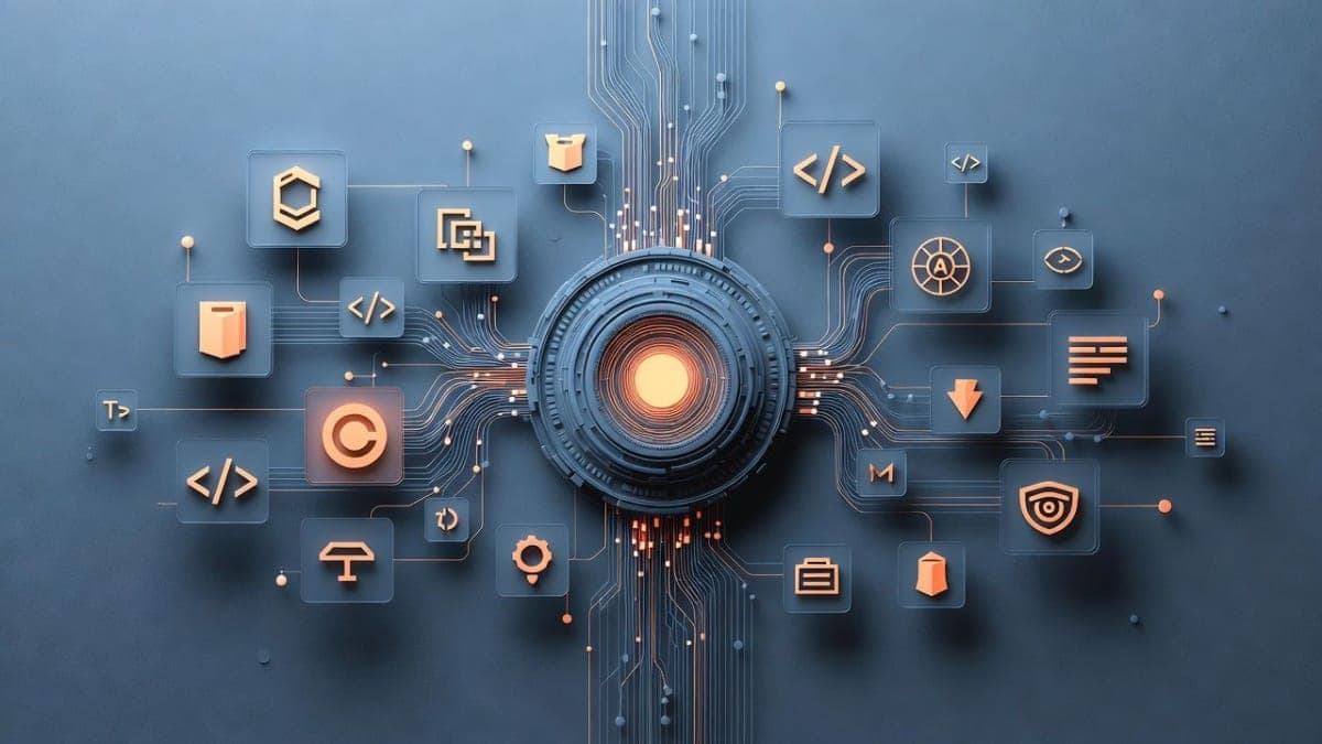 Abstract visualization of Python developer tools merging into a larger AI-powered coding ecosystem