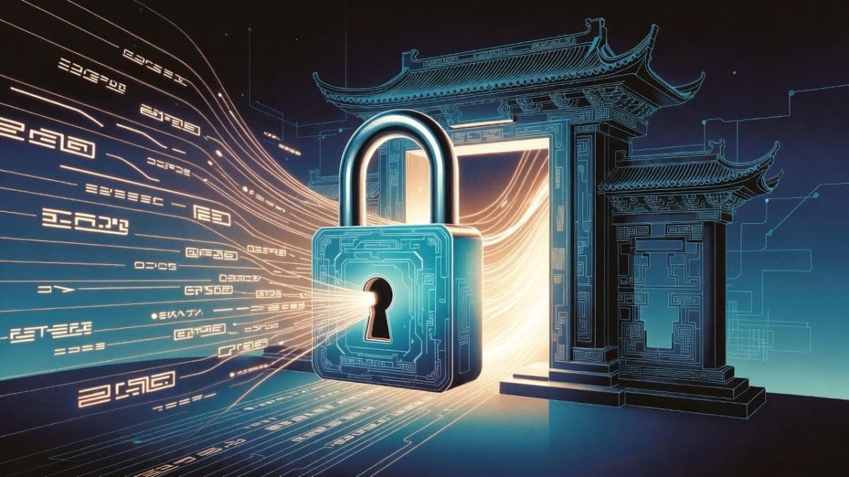 Abstract visualization of open-source code flowing from a glowing node, representing Z.ai's commitment to open-weight AI models