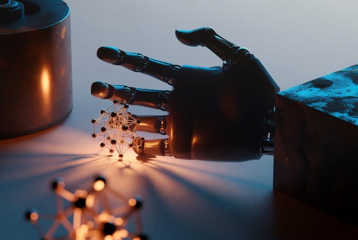 Abstract visualization of a neural network learning to predict physical interactions between objects in a latent representation space