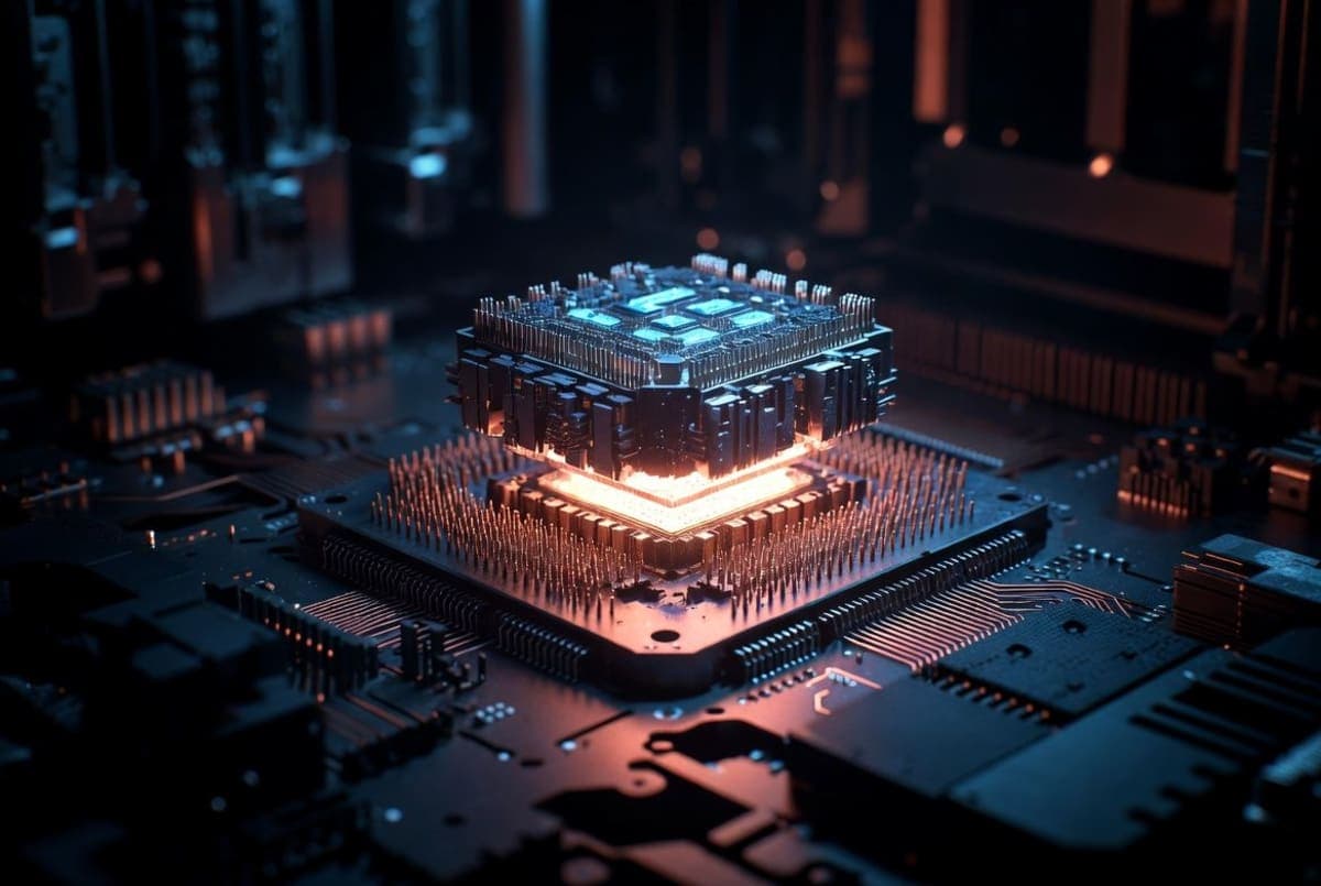 Close-up of AI server hardware with green circuit board traces and Chinese semiconductor branding