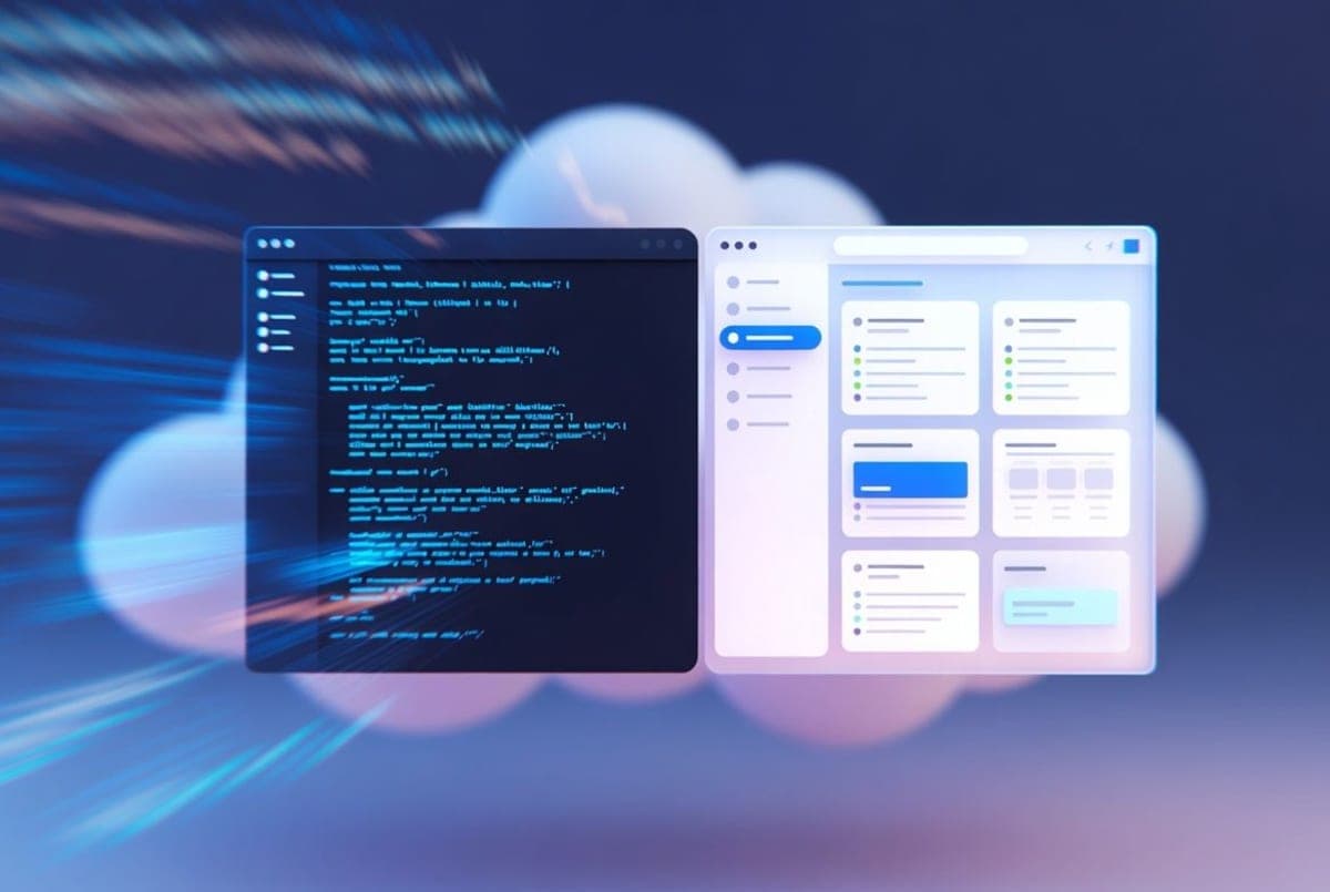 Split-screen terminal and browser interface showing code planning workflow moving to the cloud