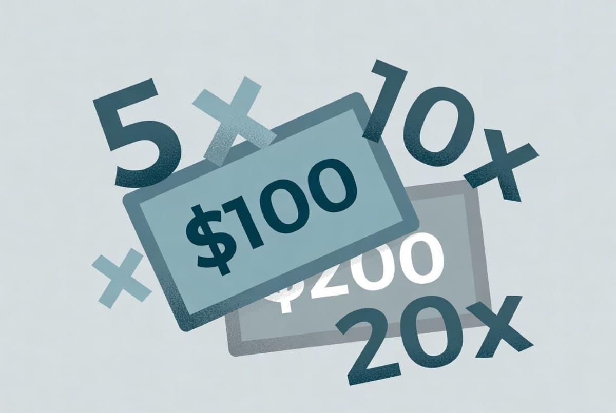 A calculator displaying confusing multiplication next to a blurred pricing table with overlapping numbers