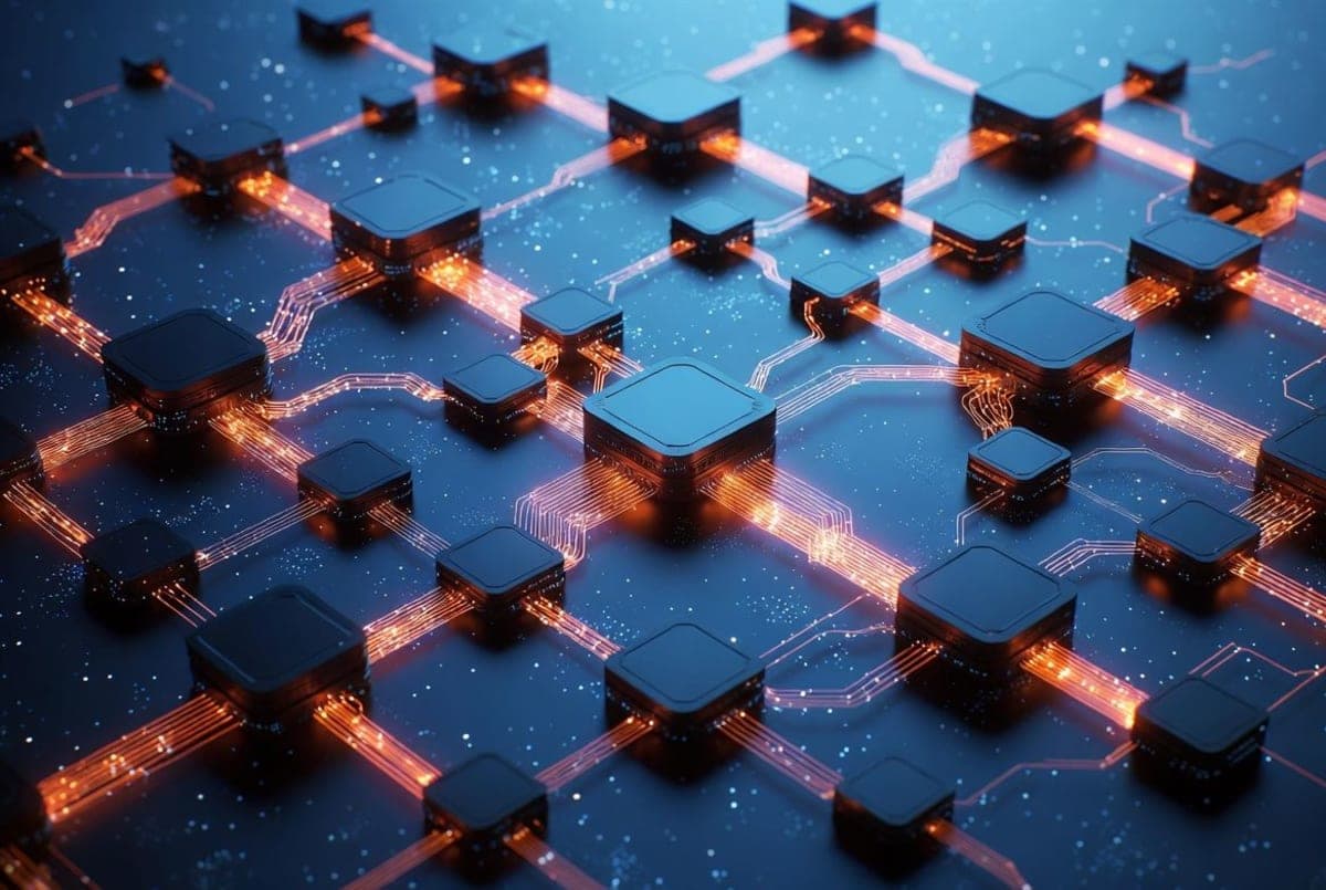 Abstract visualization of cloud infrastructure nodes connected across a global network with glowing data pathways