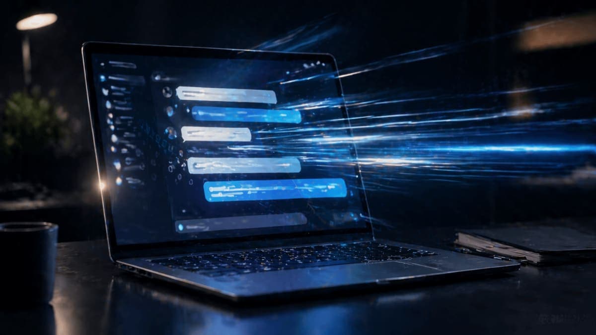ChatGPT interface on a laptop screen with motion blur suggesting rapid response generation