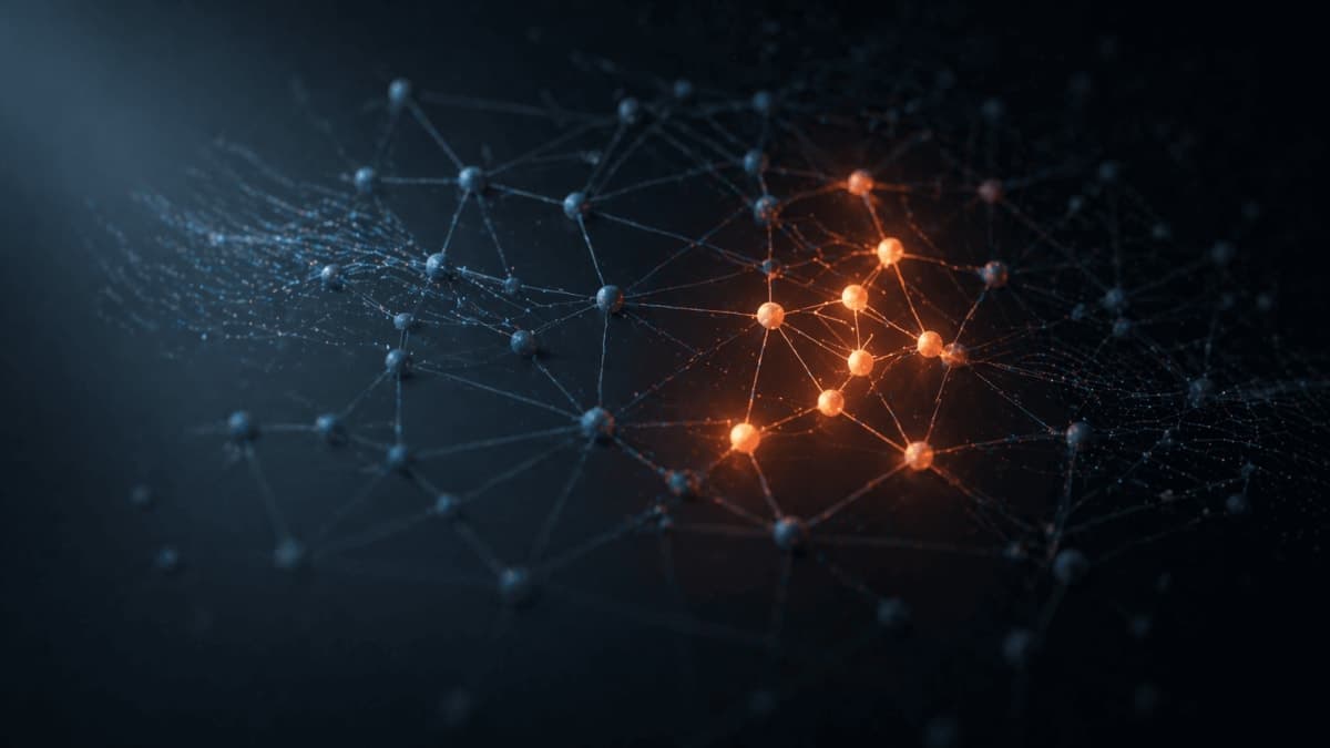 Abstract visualization of a sparse neural network with a small subset of nodes illuminated, representing active parameters in a mixture-of-experts model