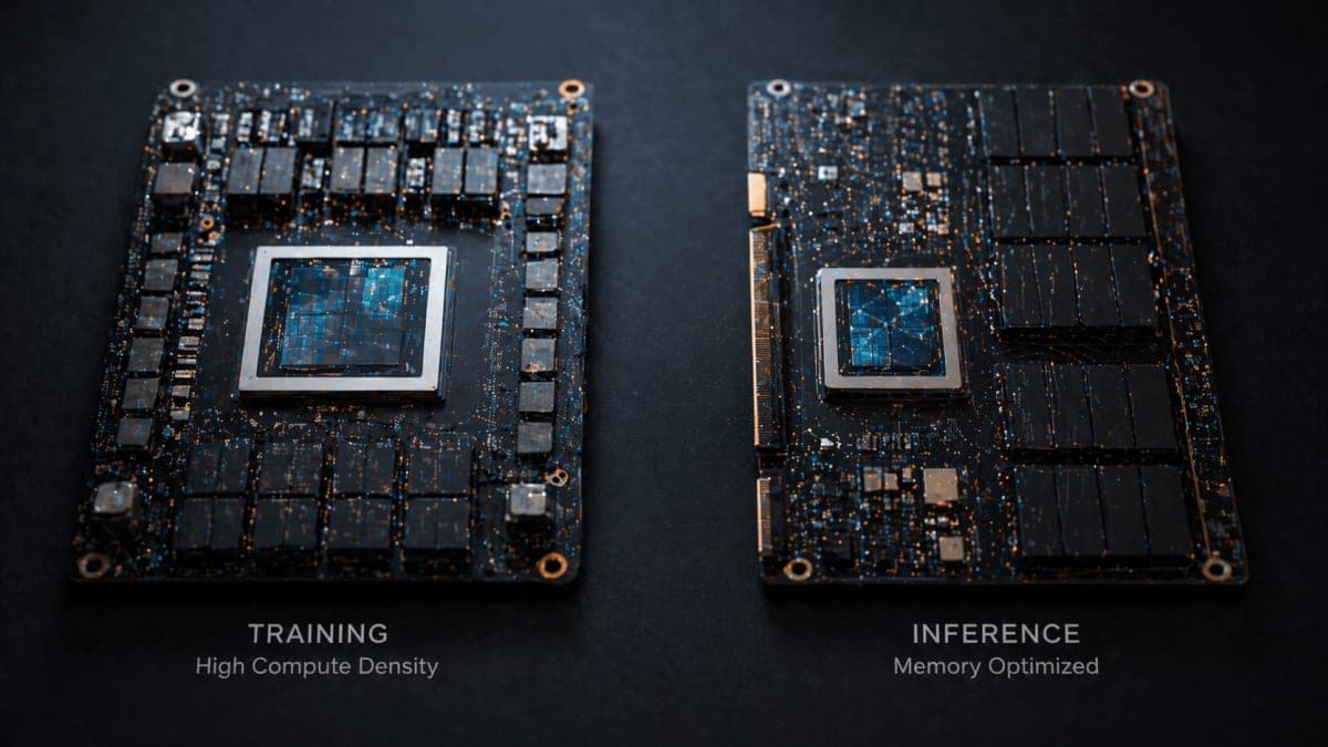 Two Google TPU 8t and TPU 8i AI accelerator boards arranged side by side on a dark surface