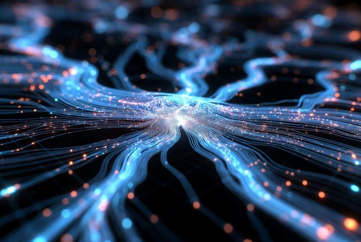 Abstract neural network visualization in dark blue and orange representing a new large language model release