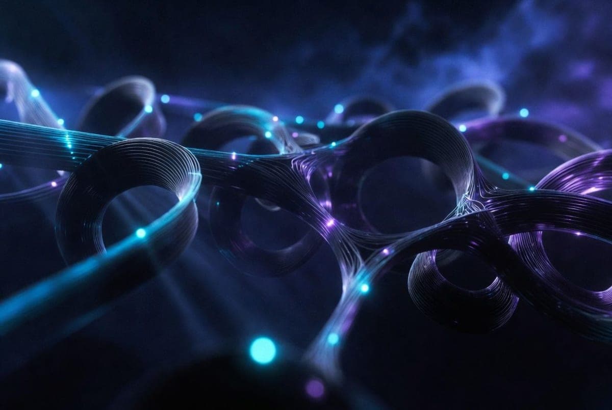 Abstract visualization of curved geometric manifolds and circular loops representing concepts inside a neural network's activation space