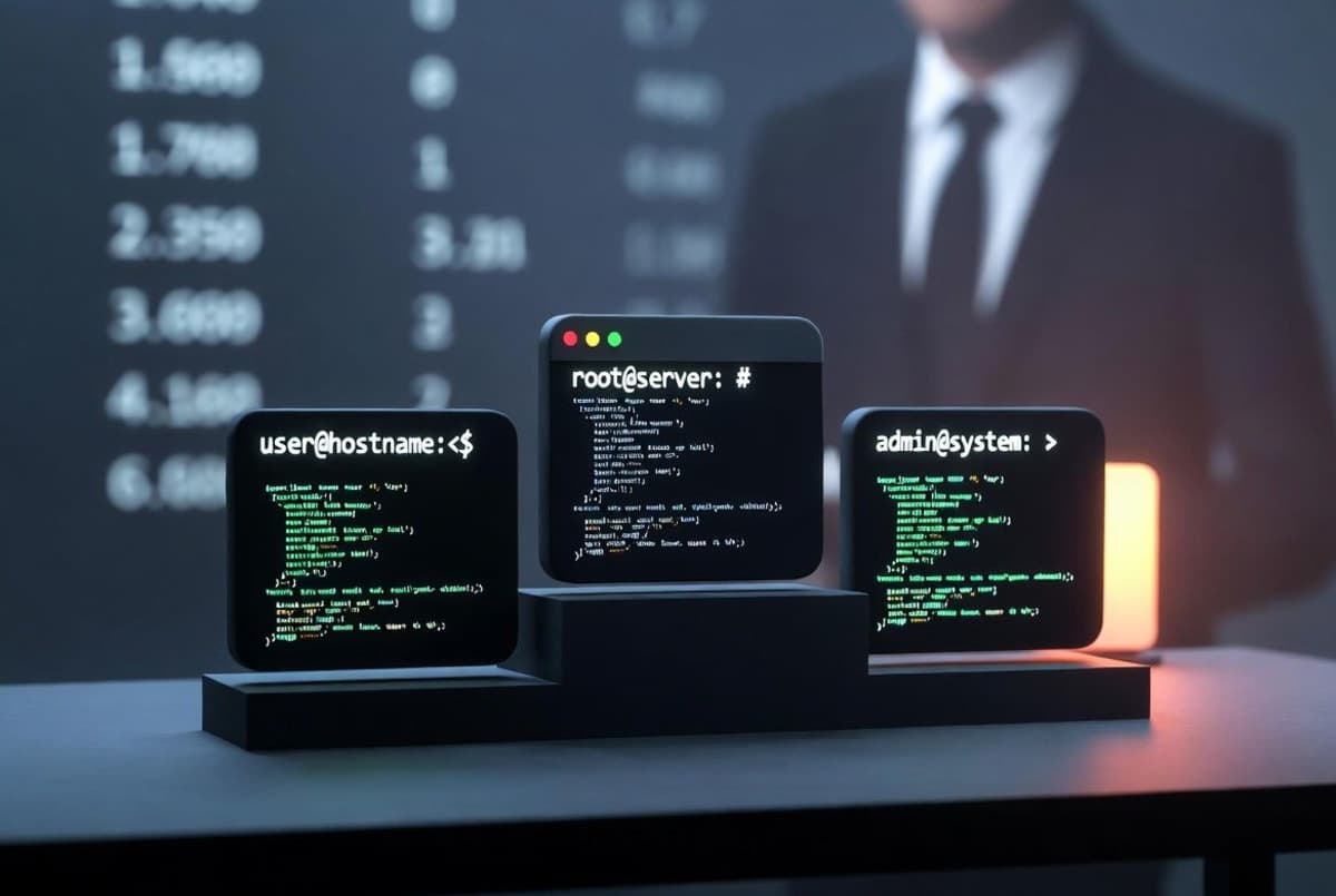 Abstract illustration of competing AI coding agents represented as terminal windows on a leaderboard