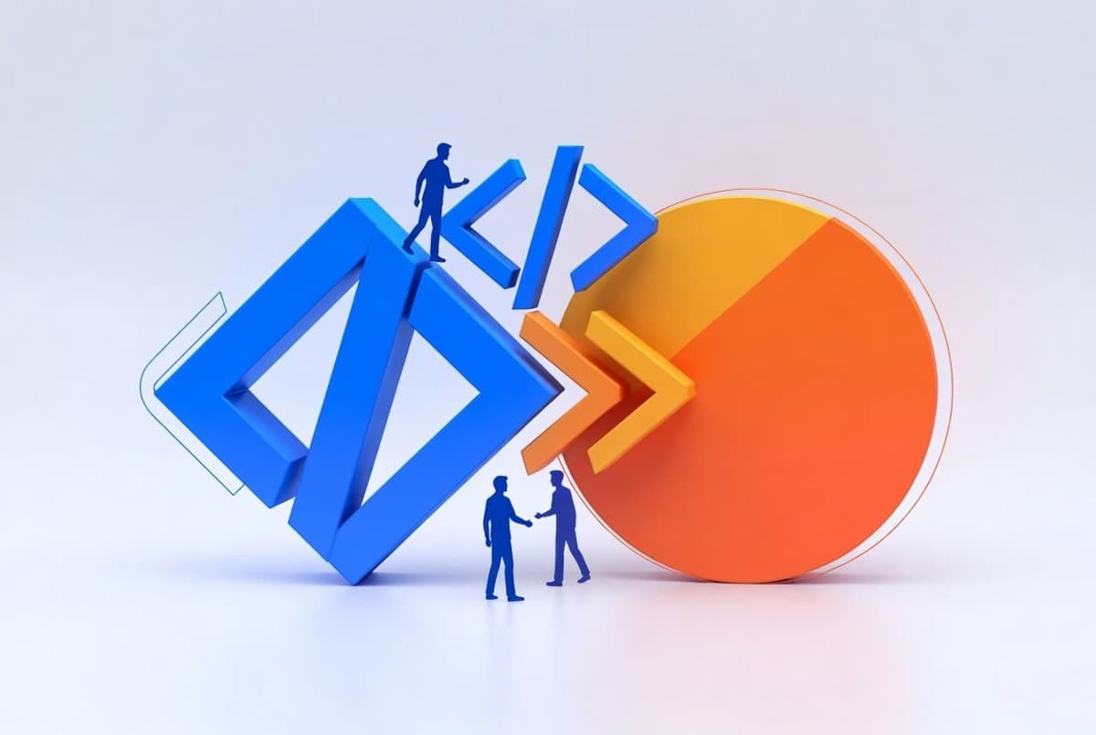 Abstract editorial illustration suggesting competition between two large AI platforms over enterprise developer users