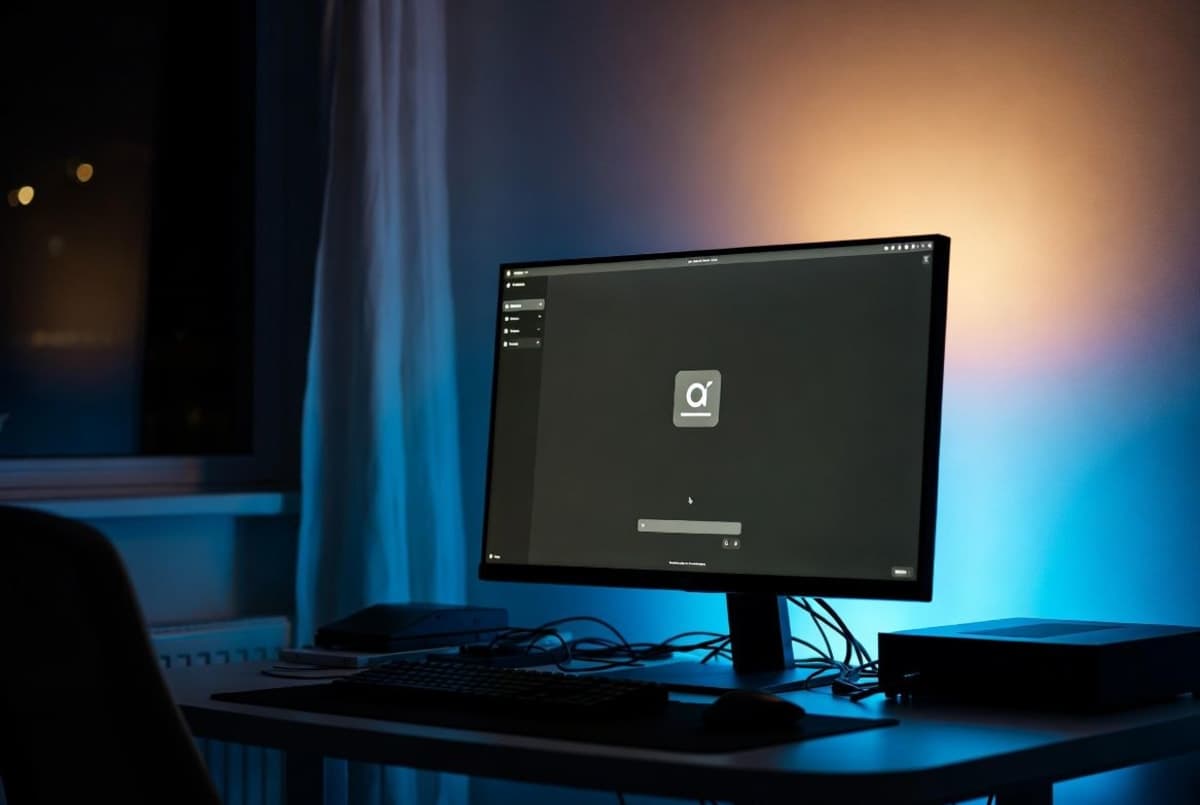 A self-hosted AI workspace interface running on a personal computer in a home office setup
