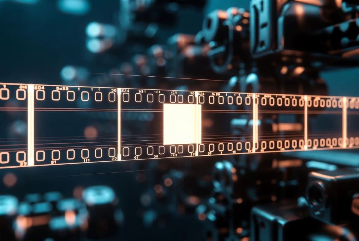 Abstract visualization of a long video timeline being parsed by a neural network, with sparse attention connections highlighting key frames across an extended sequence