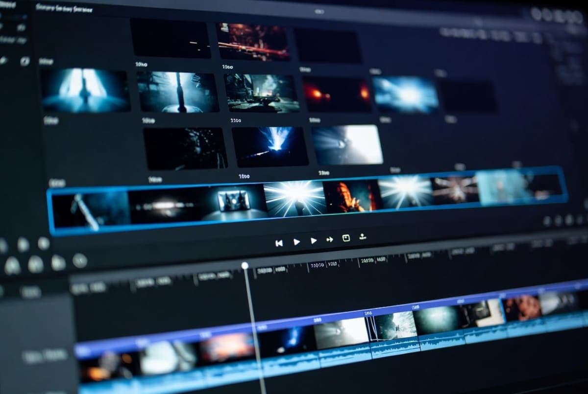 Abstract representation of an AI generative video platform interface with cinematic keyframe sequences