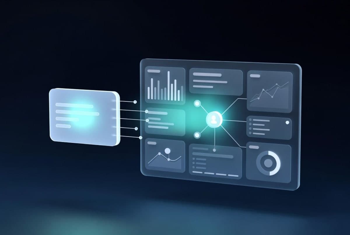 Abstract visualization of an AI agent generating and deploying a web application from a single workflow thread