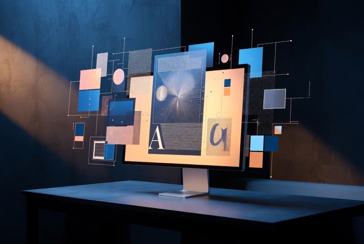 A GPU workstation rendering a detailed typographic poster, suggesting local AI image generation