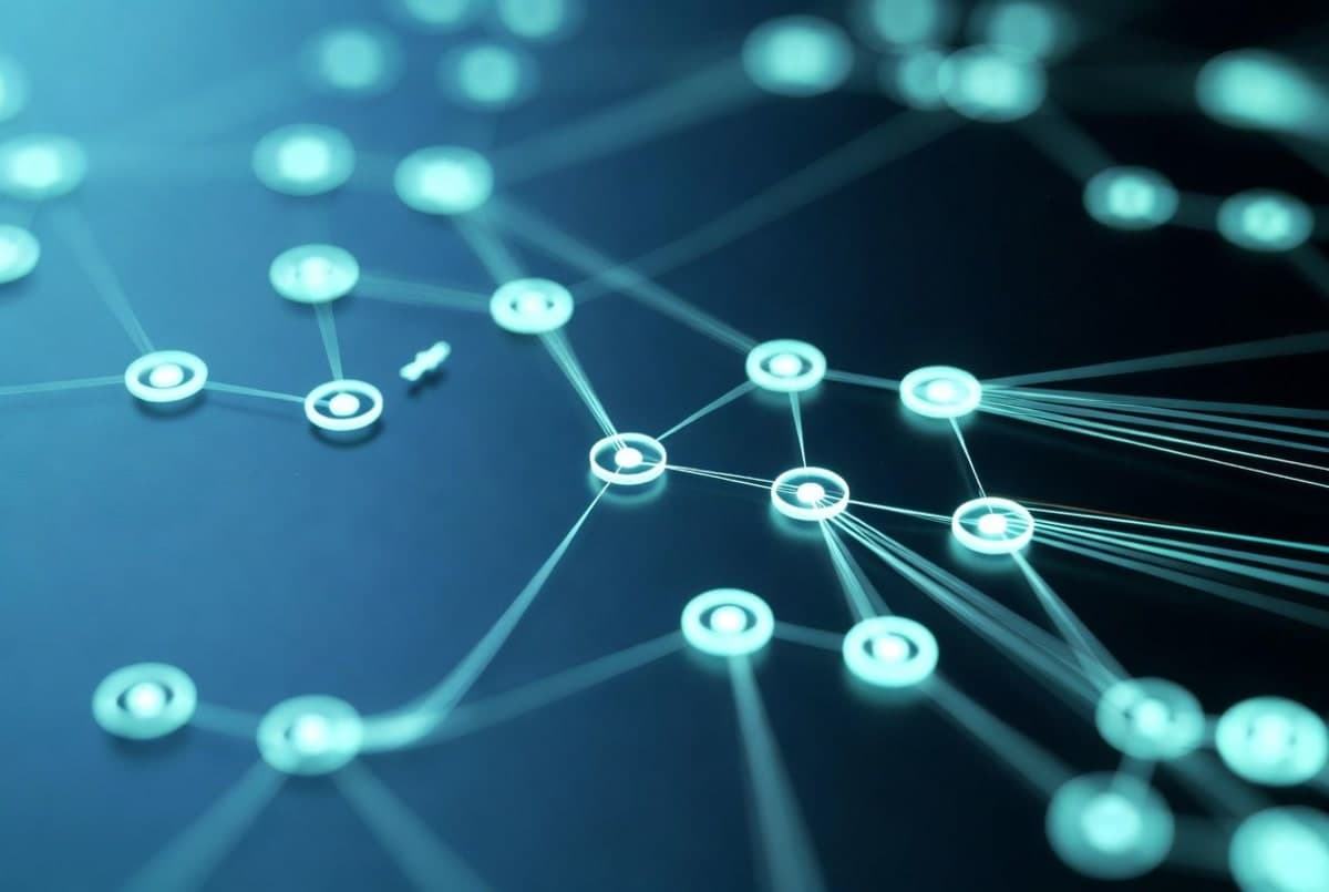 Abstract visualization of formal mathematical proof structure rendered as a branching dependency graph