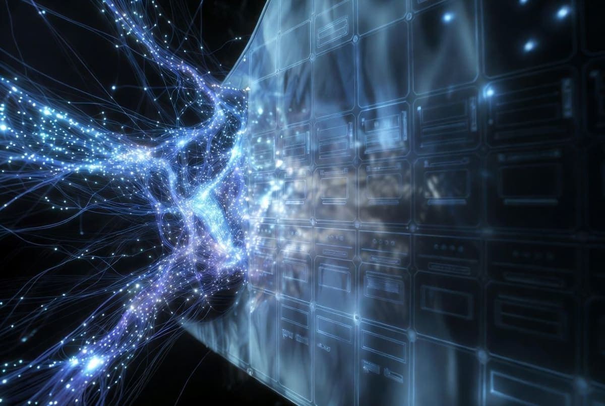 Abstract representation of an AI model being switched offline under government restriction
