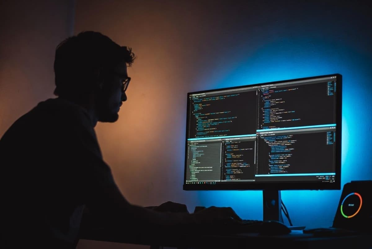 Developer working at a terminal with an AI coding assistant interface showing usage limits