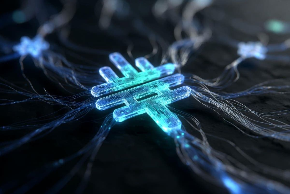 Estonian digital governance concept with glowing identity credential nodes connected to autonomous software agents