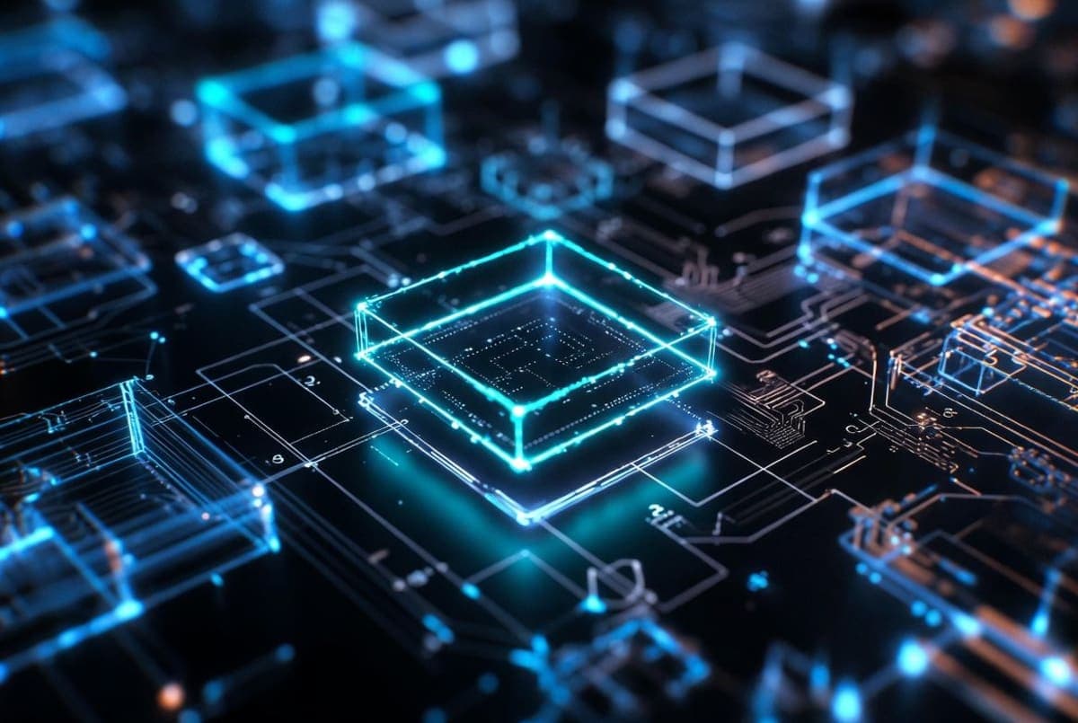 Abstract visualization of an AI model tracing bounding boxes and coordinate points across a digital image during reasoning