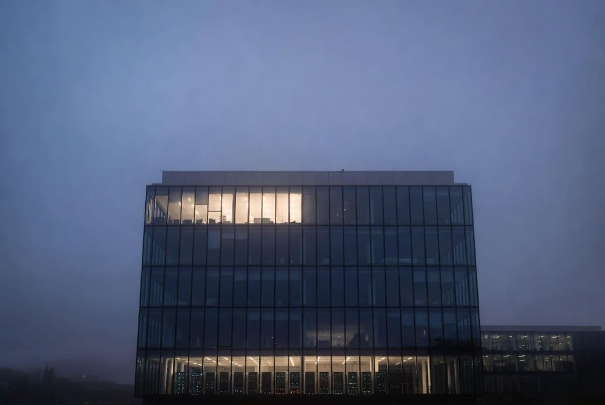 Oracle corporate headquarters building exterior under an overcast sky
