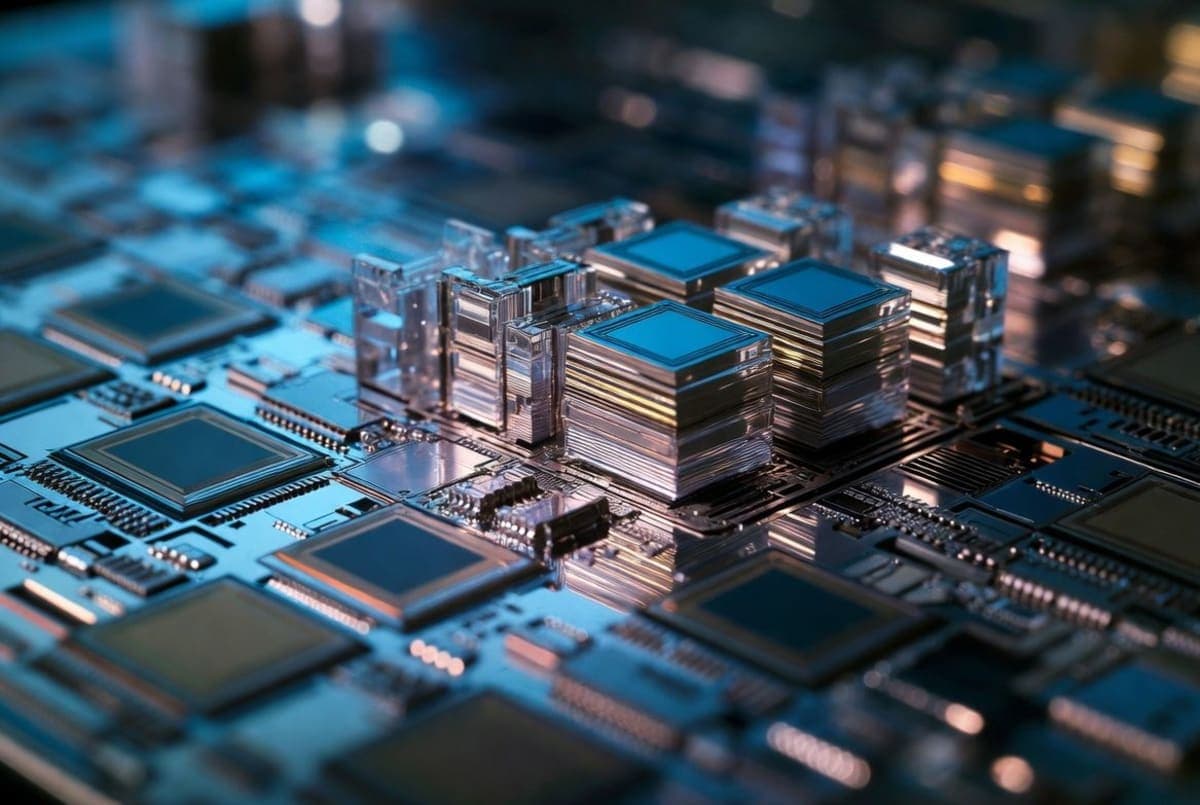 Transmission electron microscope cross-section of stacked nanosheet transistors on an IBM sub-1 nanometer test chip