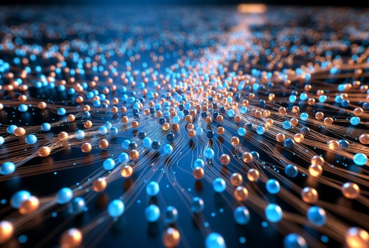 Conceptual illustration of routed network traffic passing through intermediary servers between users and a distant data center