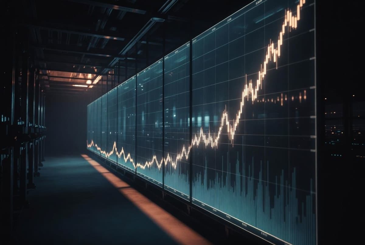 Abstract data visualization of rising vulnerability report counts over a timeline