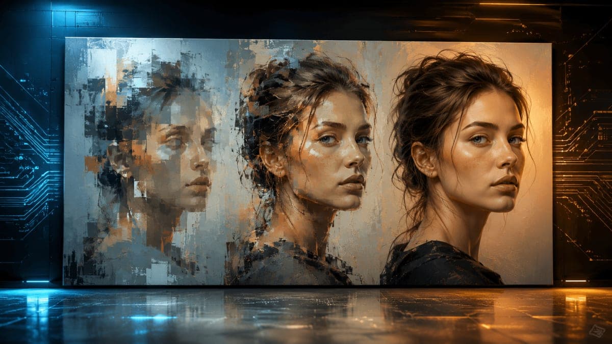 Abstract representation of an AI system refining a digital image through multiple iterative passes